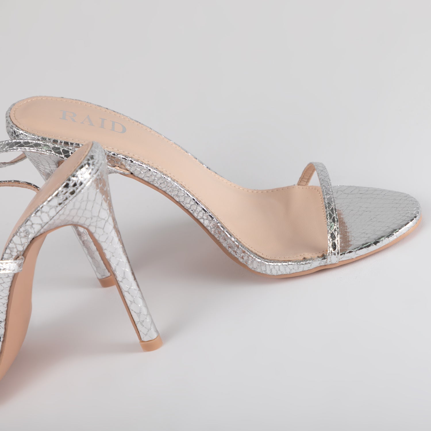 RAID Avani Stiletto Sandal In Silver Snake