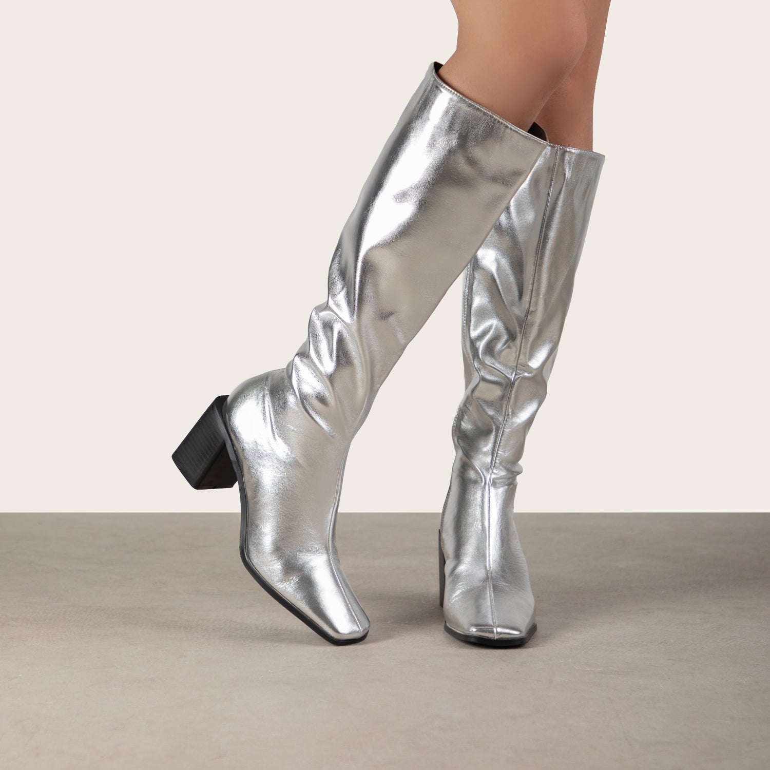 RAID Blick Block Heeled Long Boot in Silver