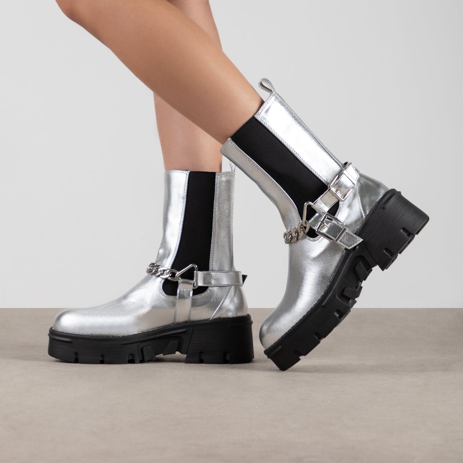 RAID Greta Chunky Ankle Boots in Silver