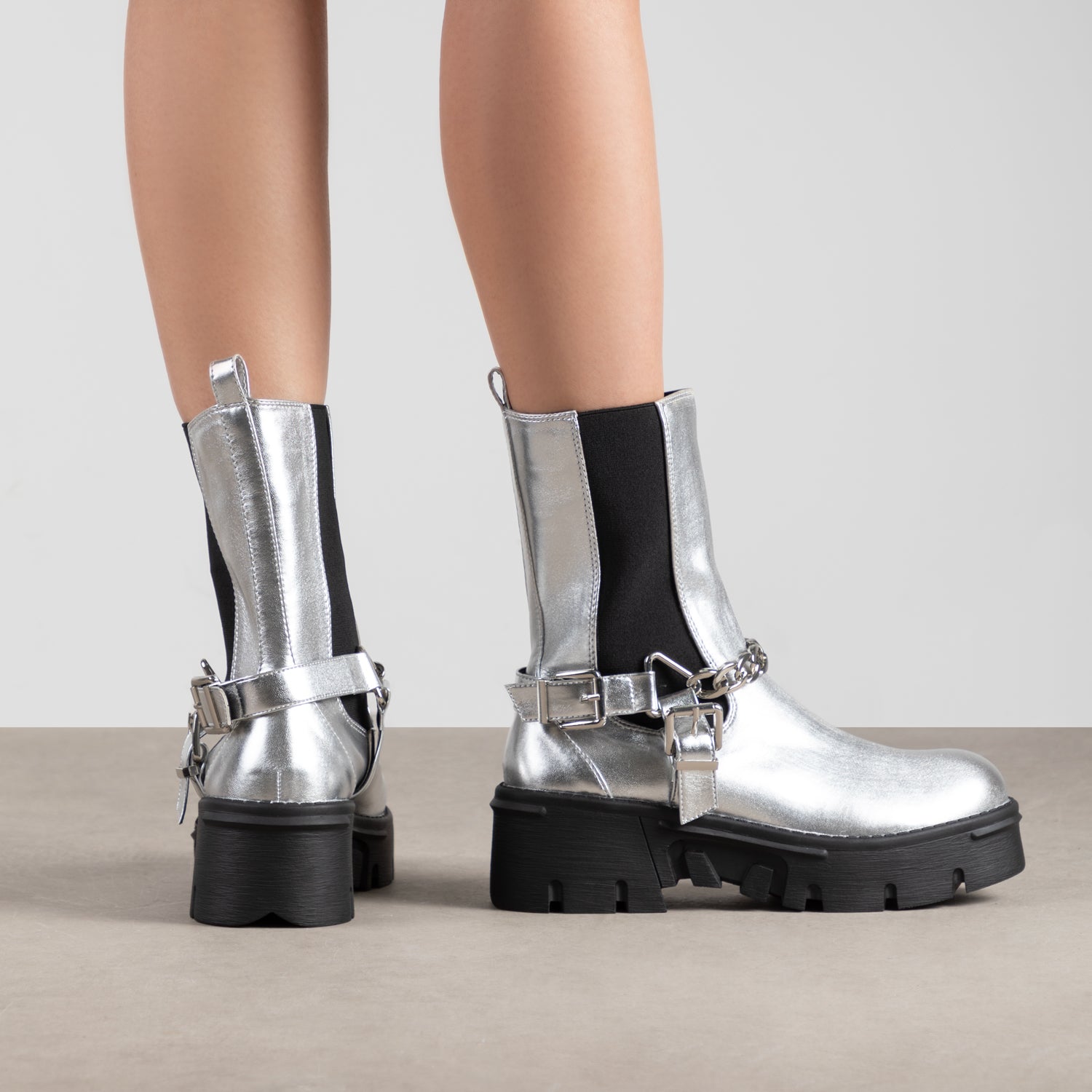 RAID Greta Chunky Ankle Boots in Silver