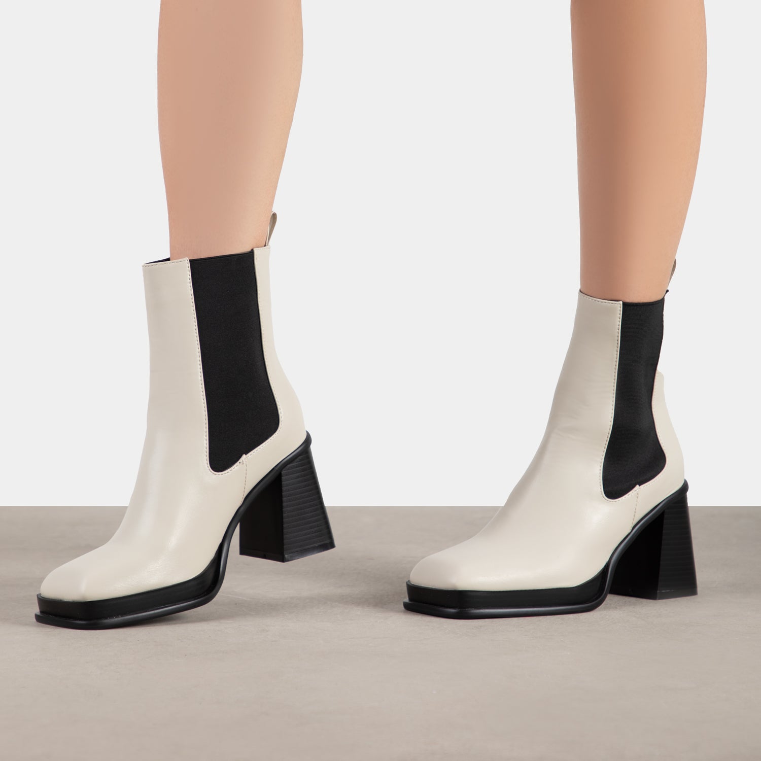 RAID Iona Block Heeled Ankle Boots in Cream