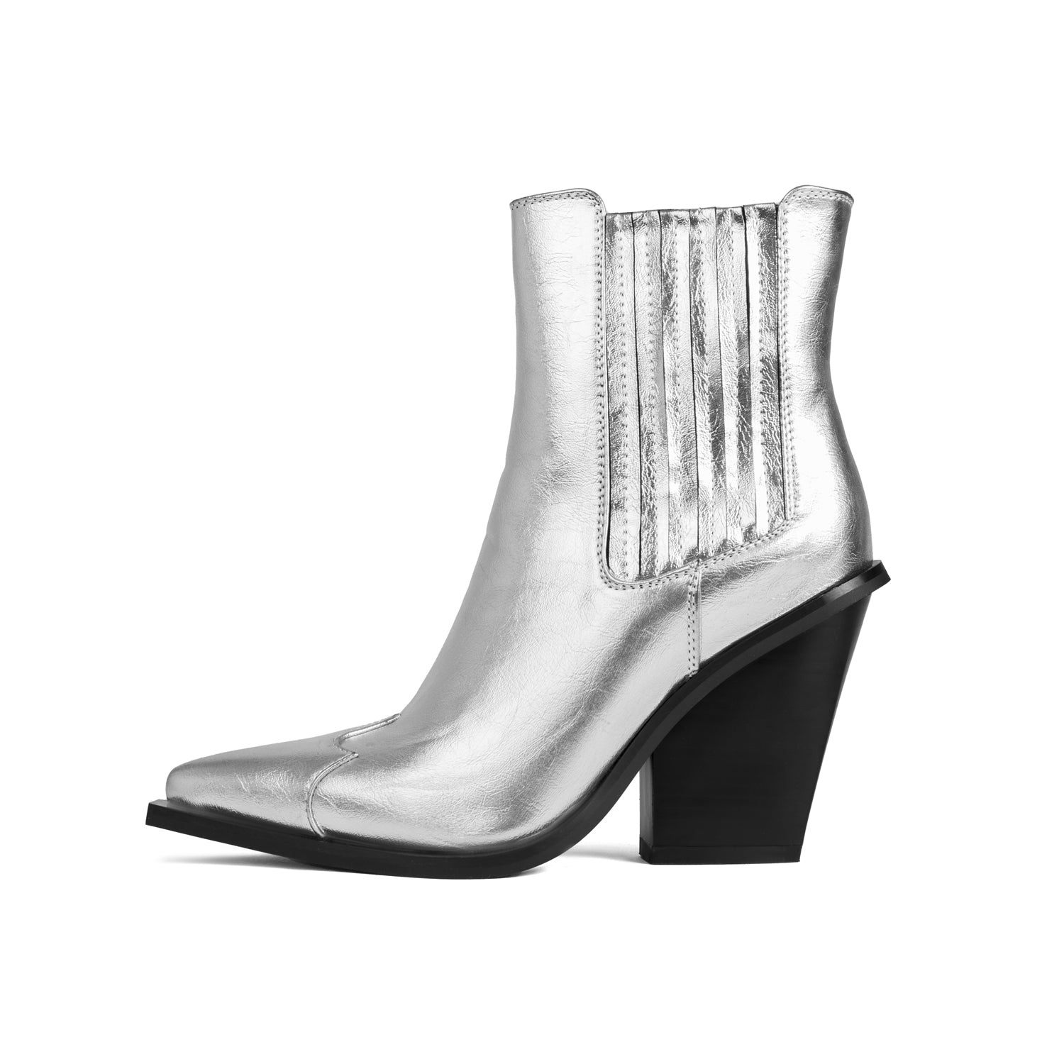 RAID Lianna Western Ankle Boots in Silver Metallic