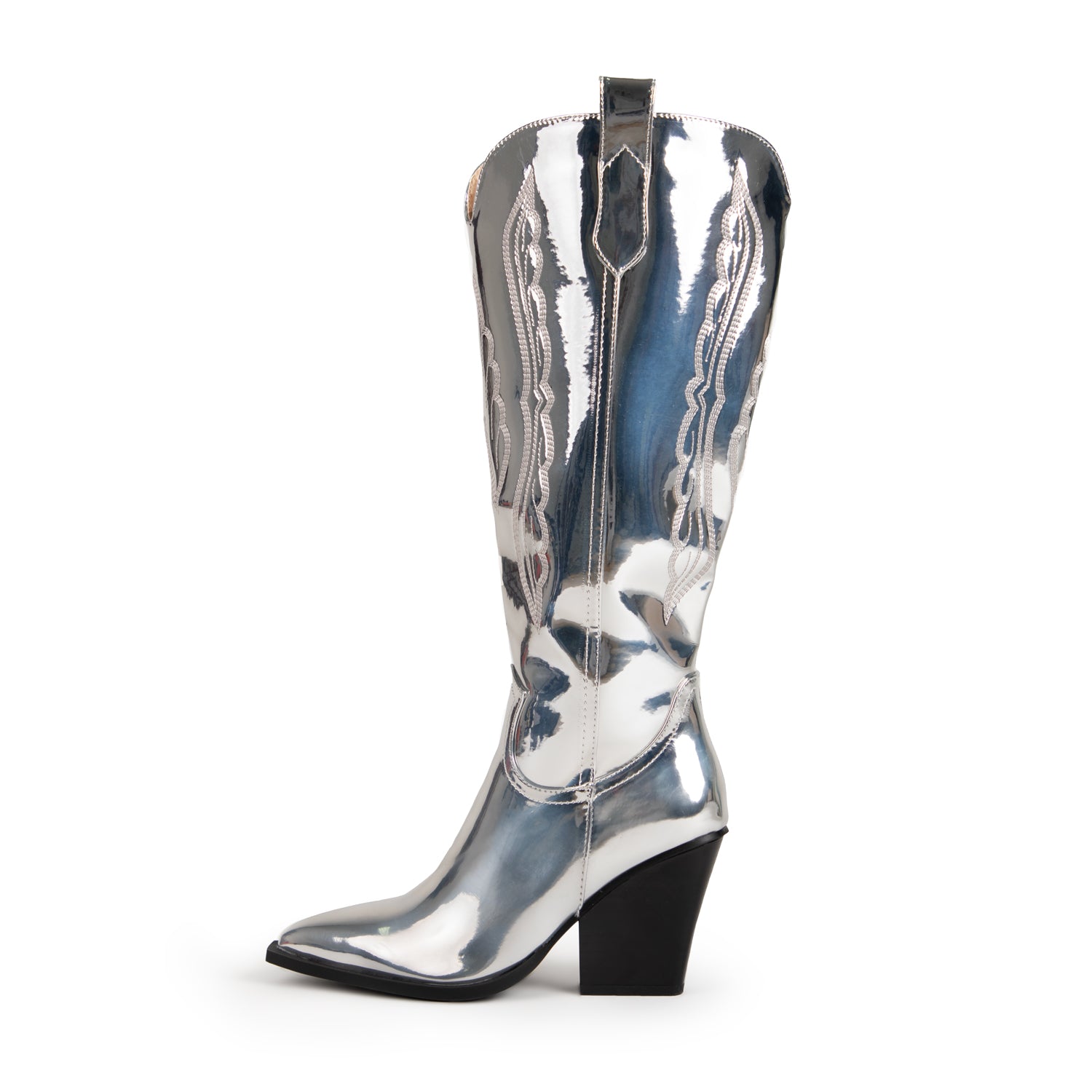 RAID Oshaa Knee High Western Boots in Silver