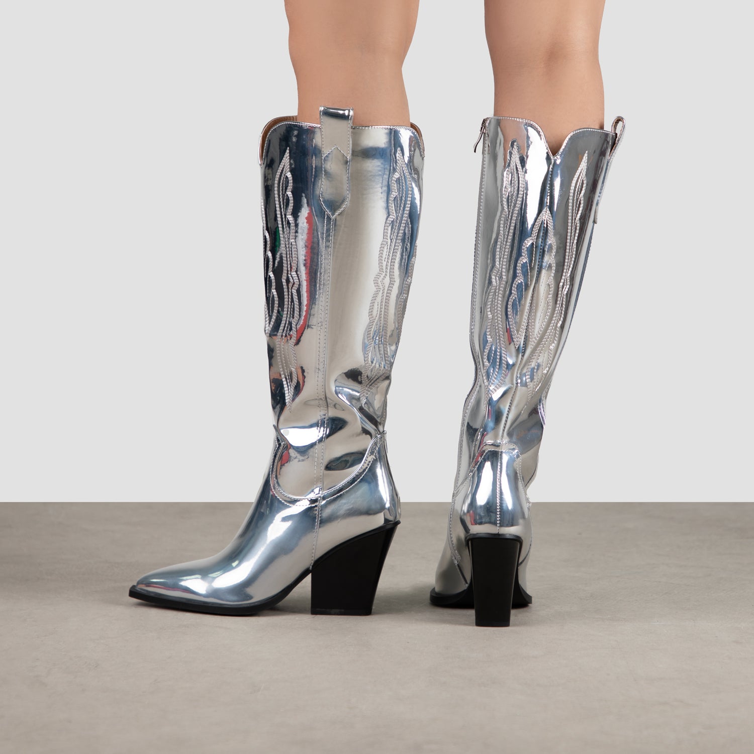 RAID Oshaa Knee High Western Boots in Silver