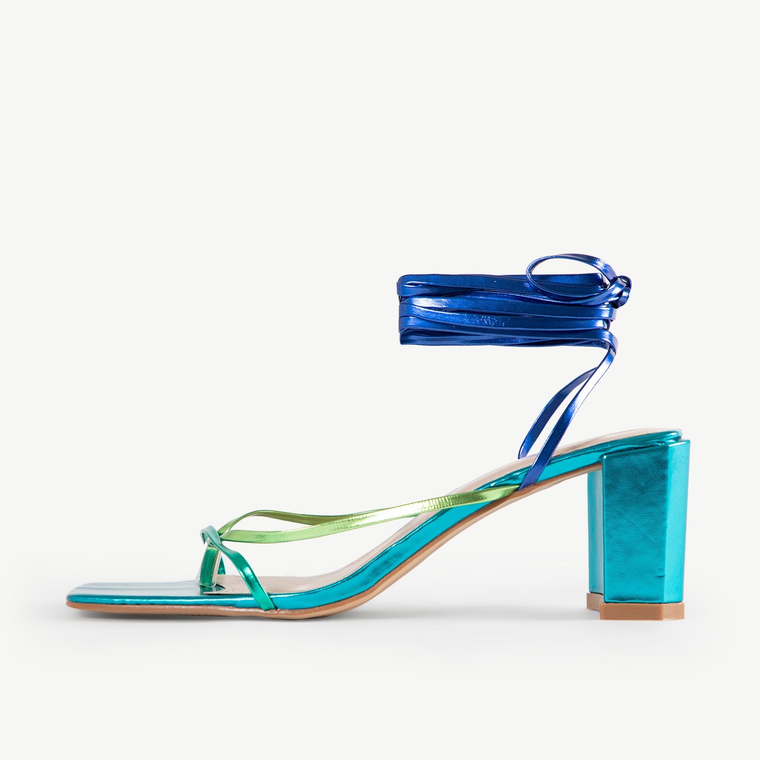 RAID Annelise Mid Block Heel Sandal In Blue Multi