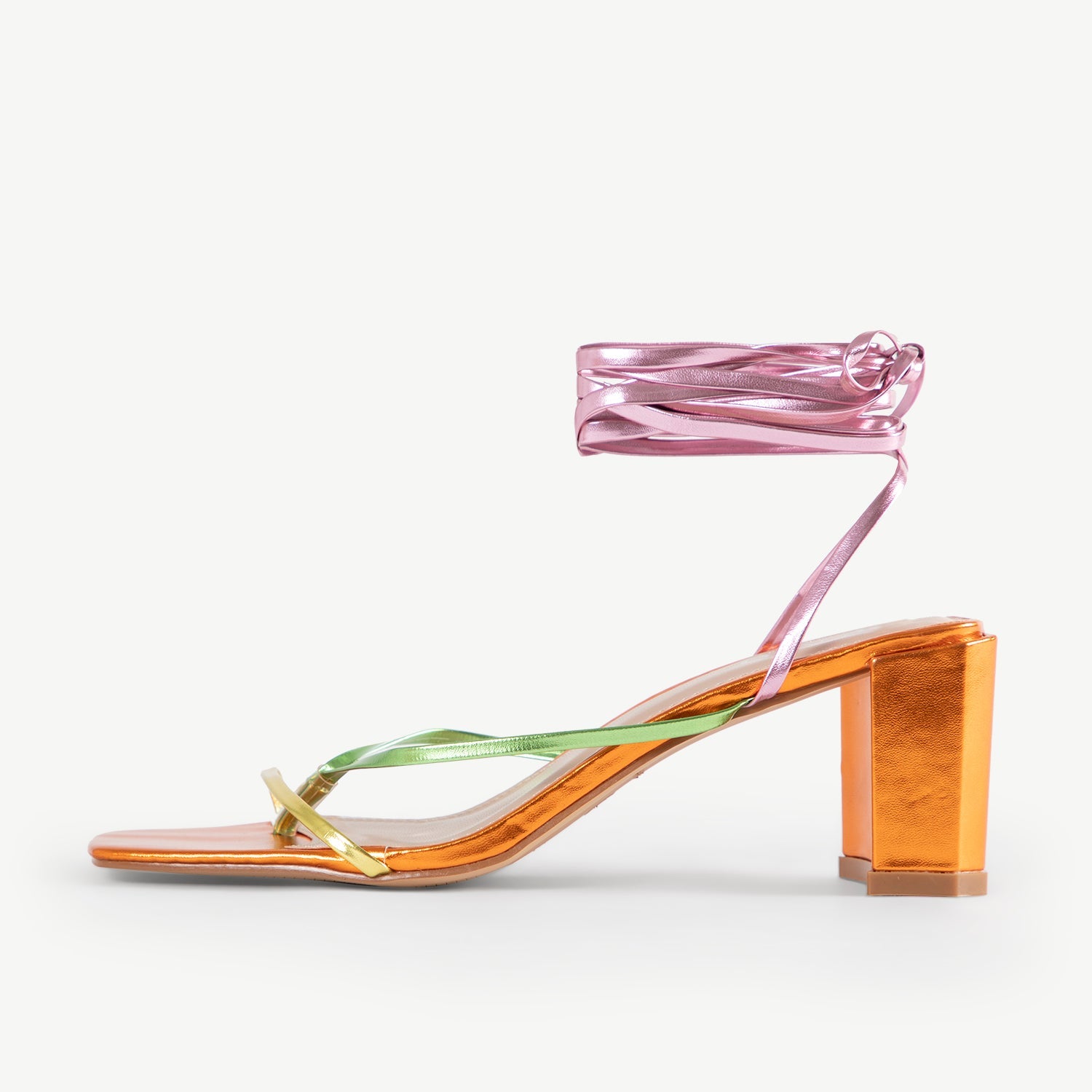 RAID Annelise Mid Block Heel Sandal In Orange Multi