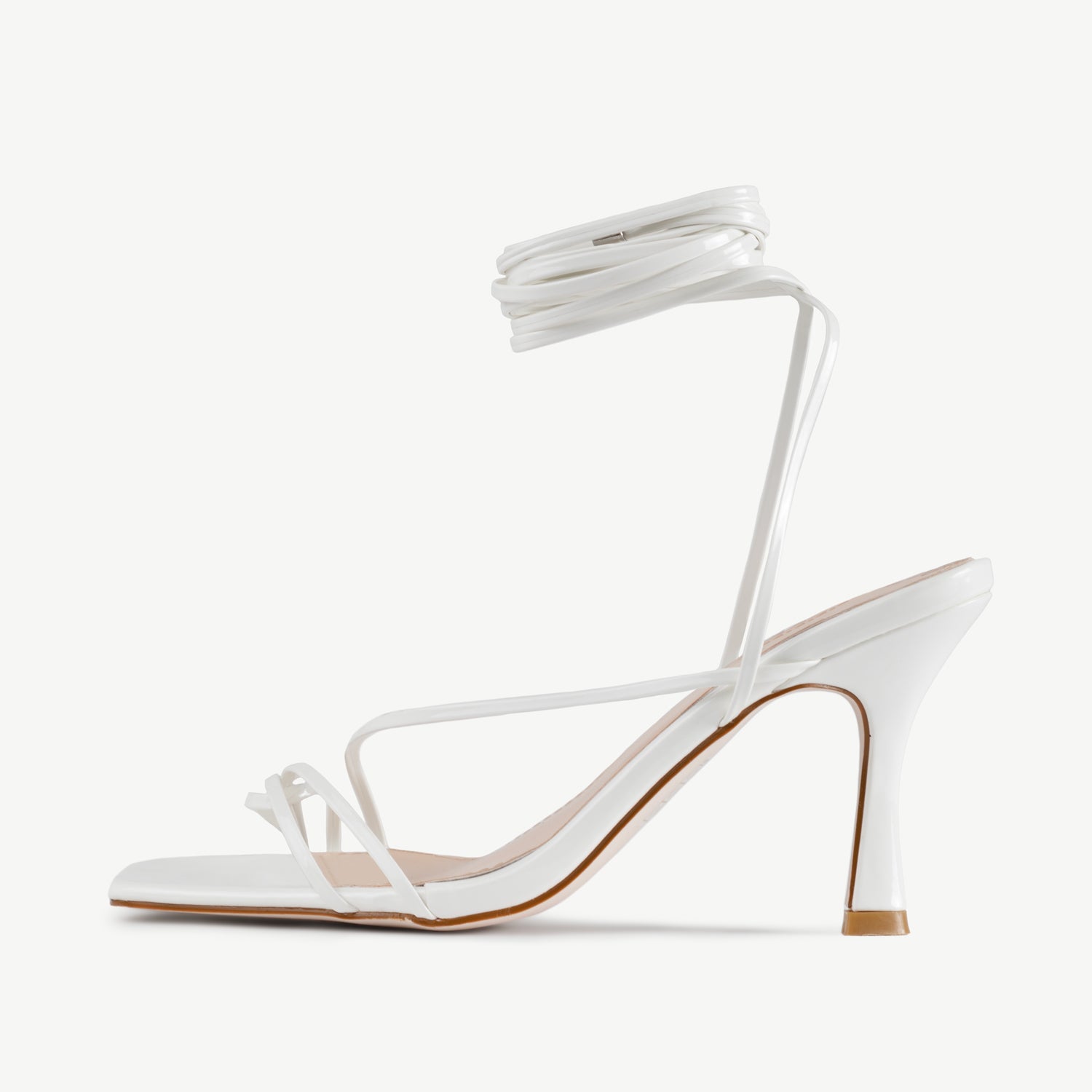 RAID Fane Lace-up Heeled Sandal in White Patent