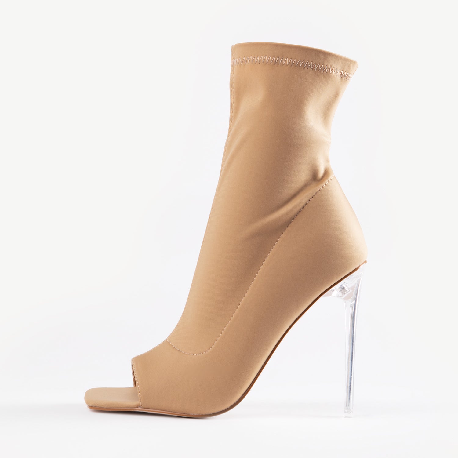 RAID Gemini Peep Toe Sock Boot in Nude