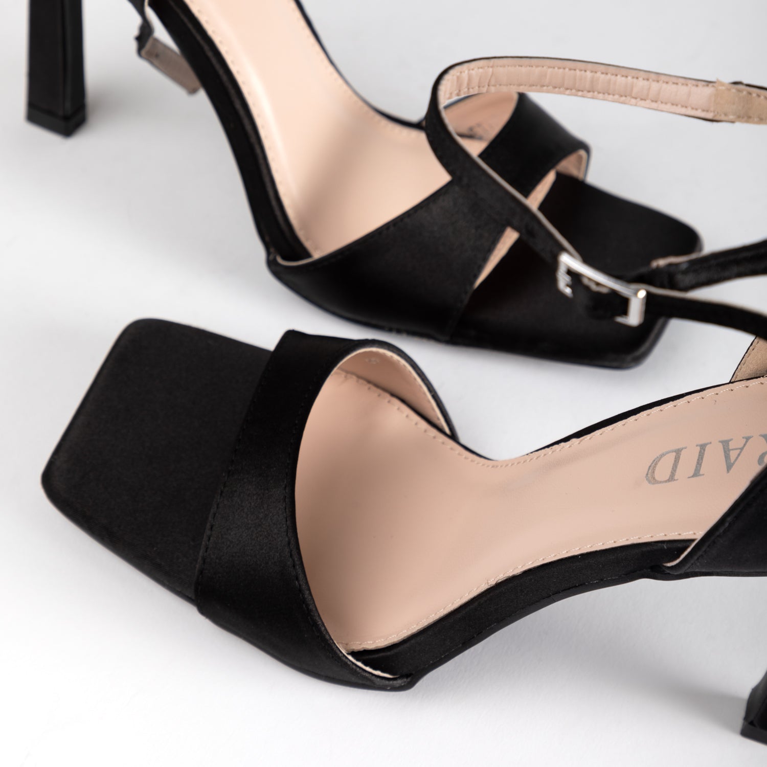 RAID Nethra Heeled Sandal in Black Satin