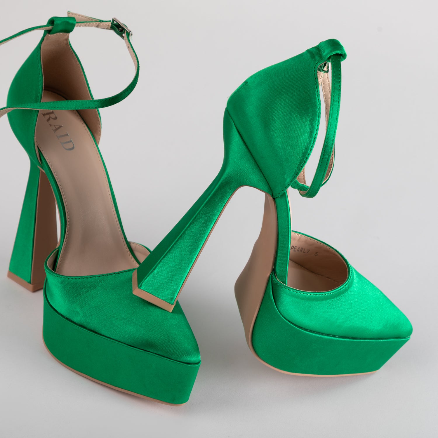 RAID Pearly Platform Heel Pump in Green Satin