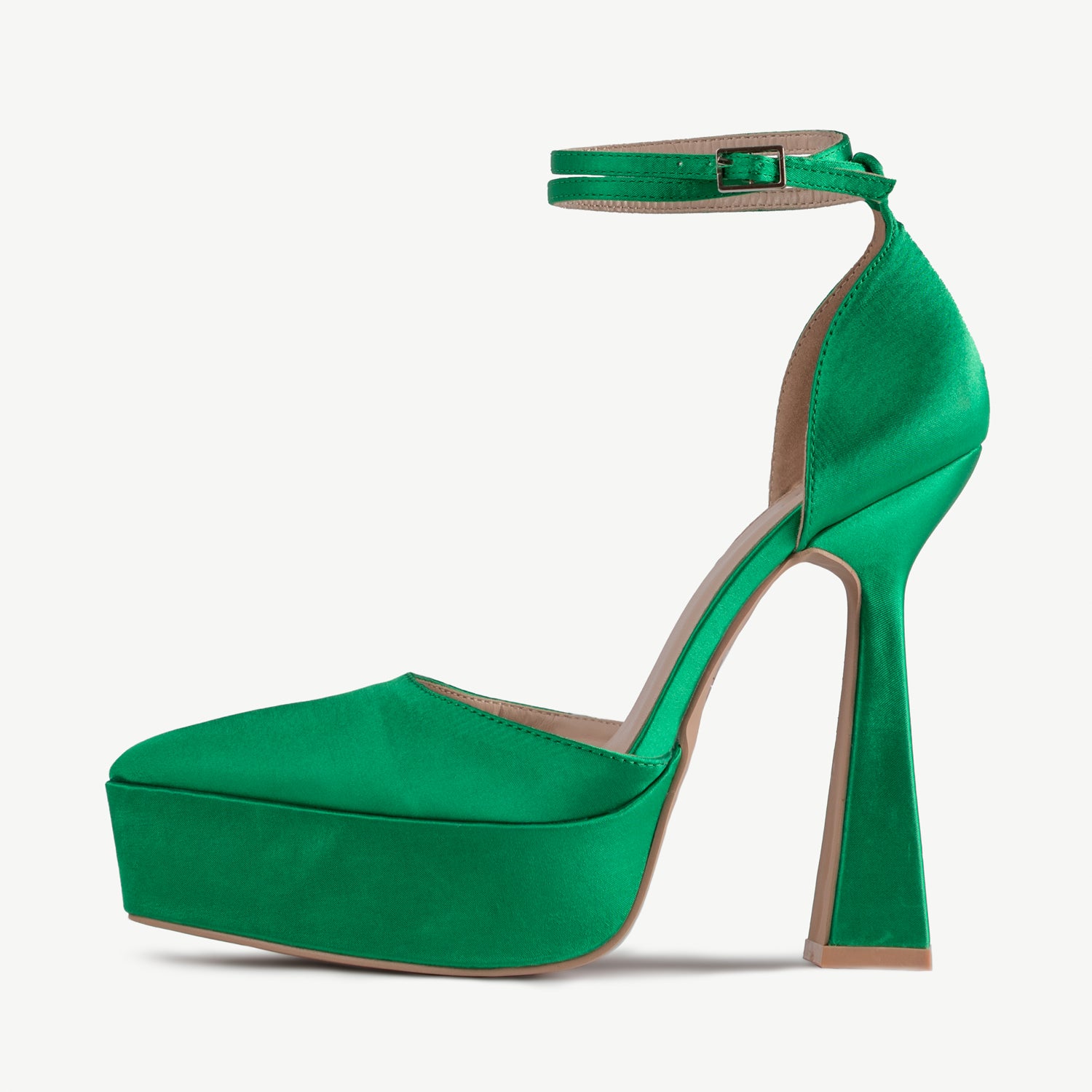 RAID Pearly Platform Heel Pump in Green Satin