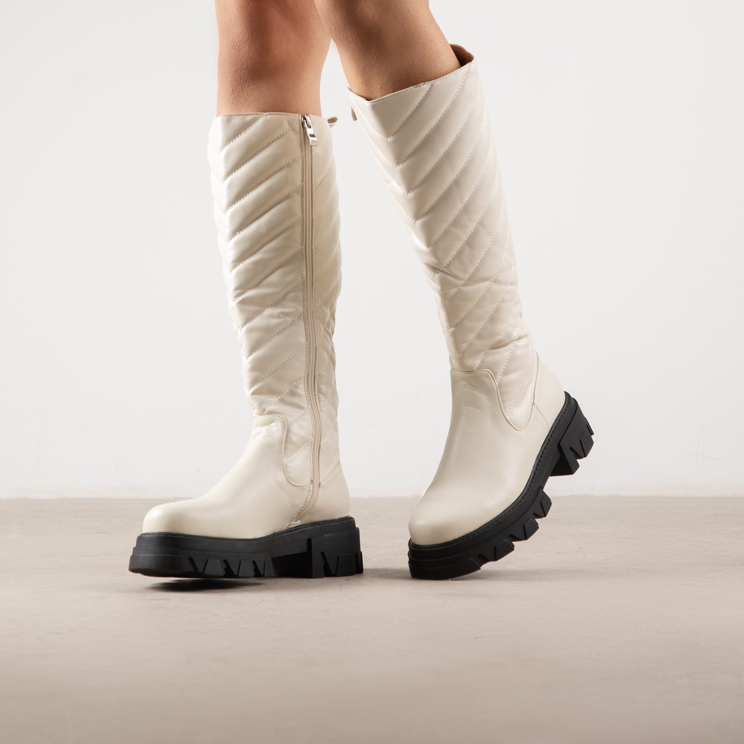 RAID Phebe Chunky Knee High Boot in Off White