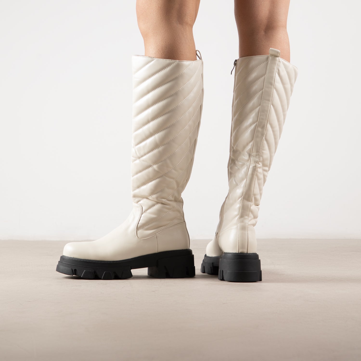 RAID Phebe Chunky Knee High Boot in Off White