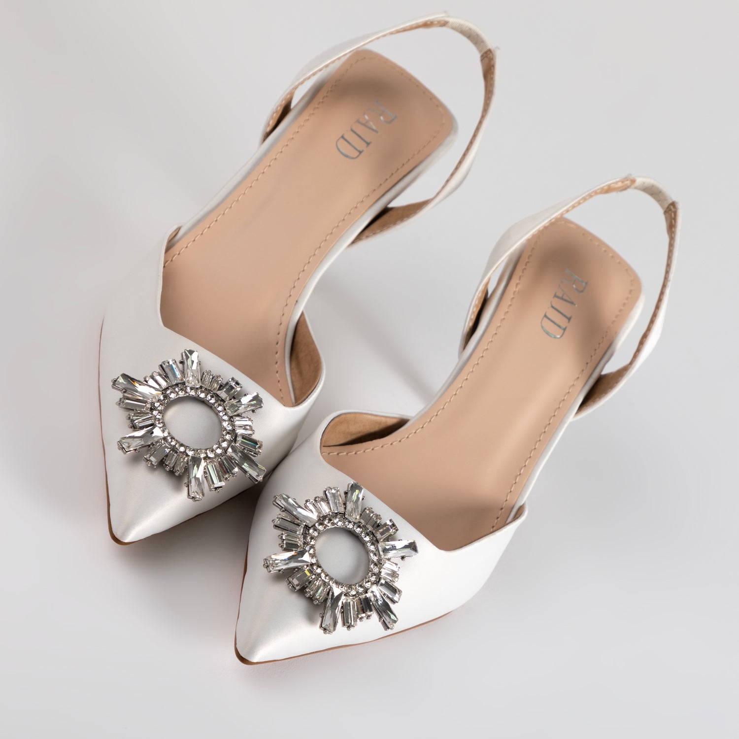 RAID Punam Heeled Slingback in White Satin