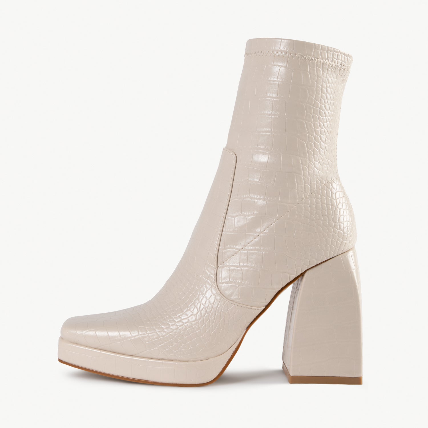 RAID Recruit Block Heeled Ankle Boot in Beige Croc