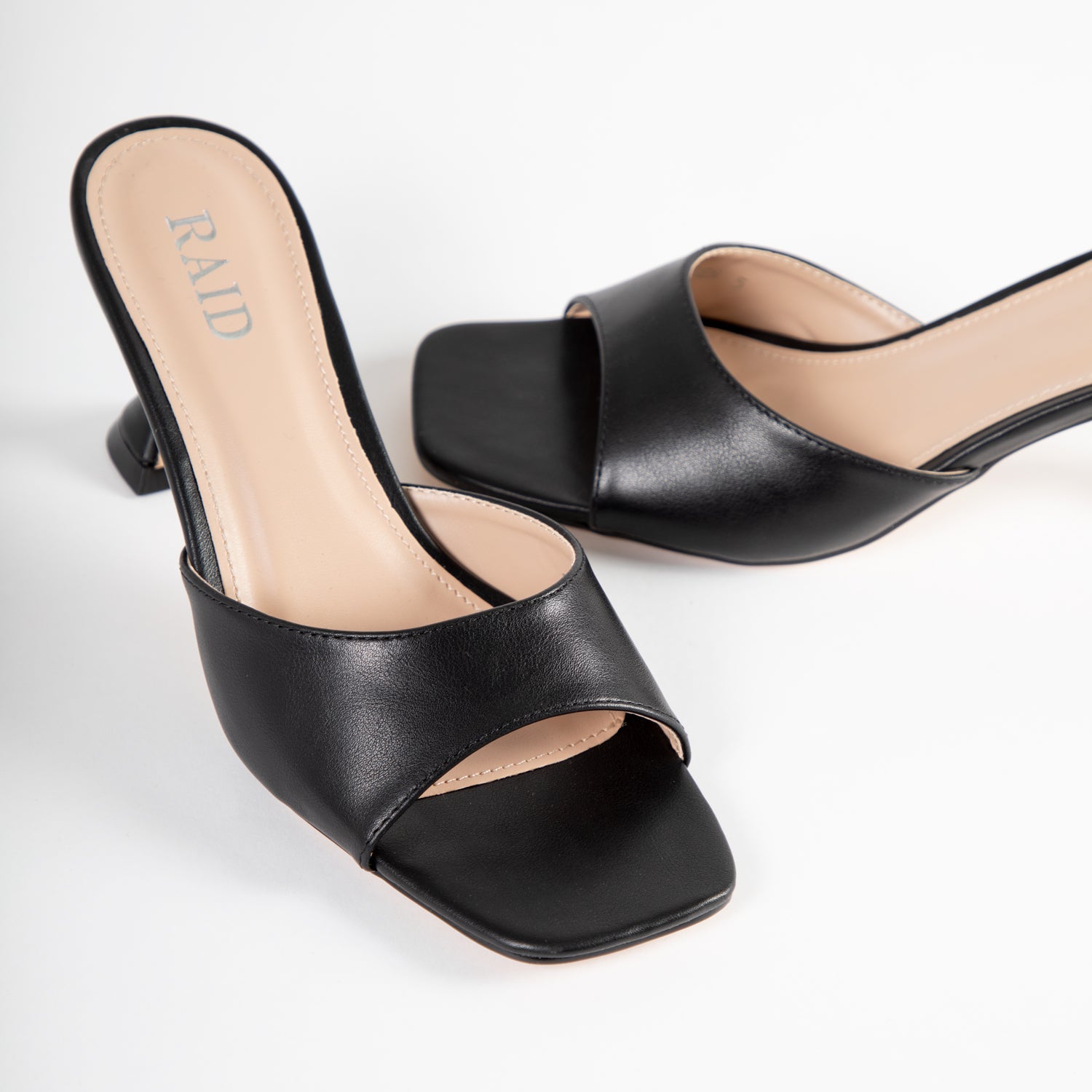 RAID Rueben Square Toe Heeled Mule in Black