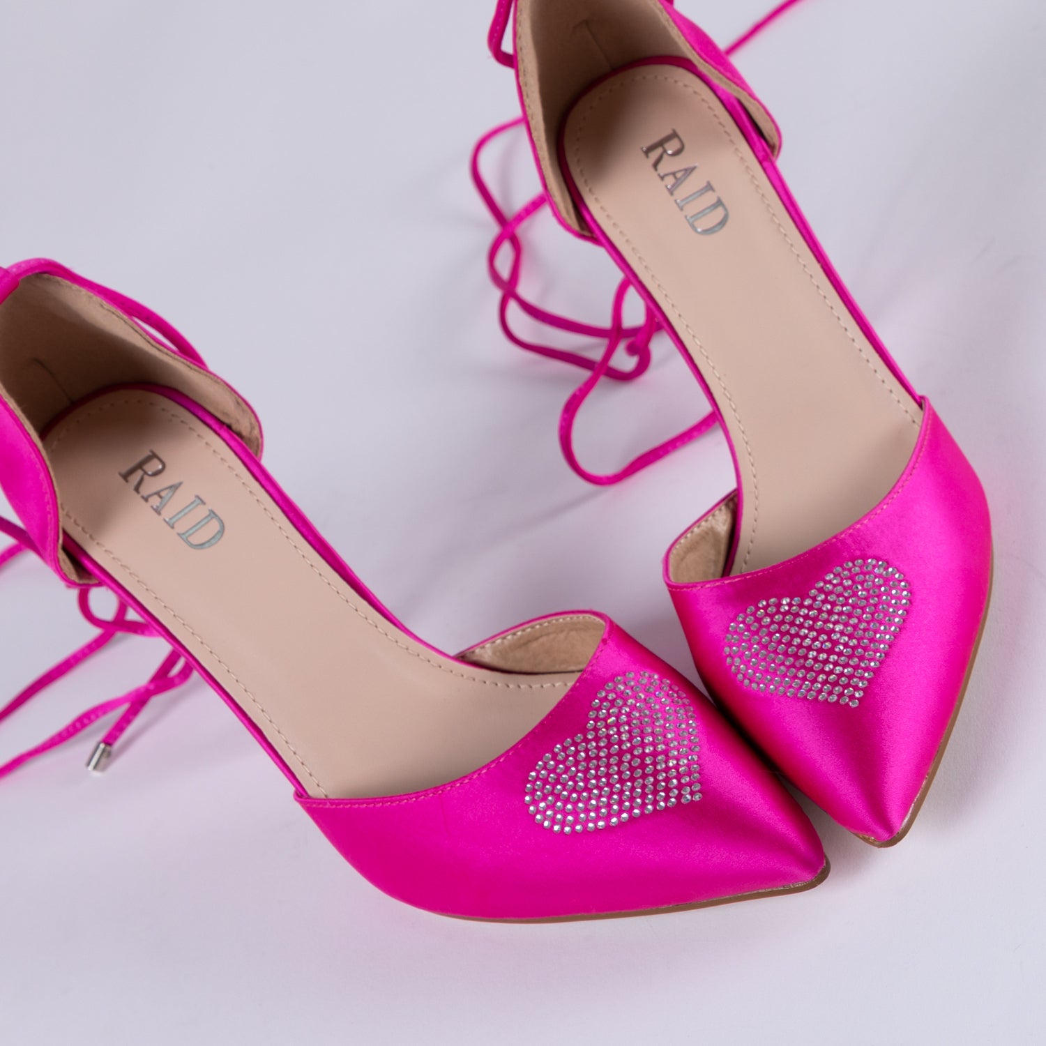 RAID Sidney Heeled Pump in Pink Satin