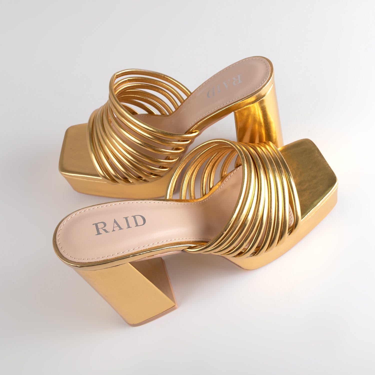 RAID Stella Block Heeled Mule in Gold