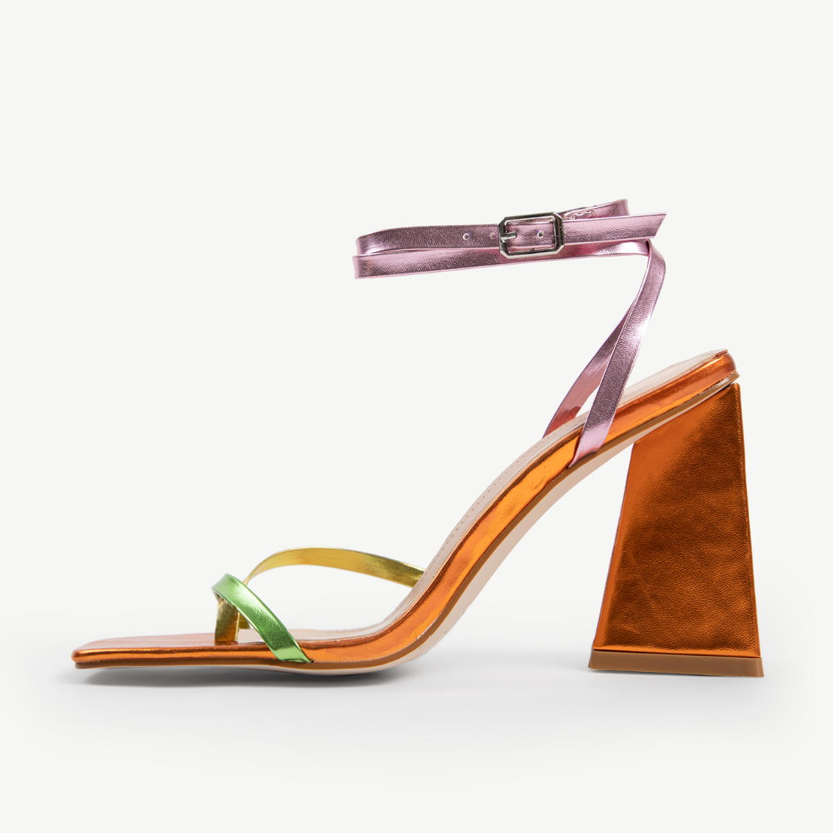 RAID Amora Lace Up Block Heel in Orange Multi